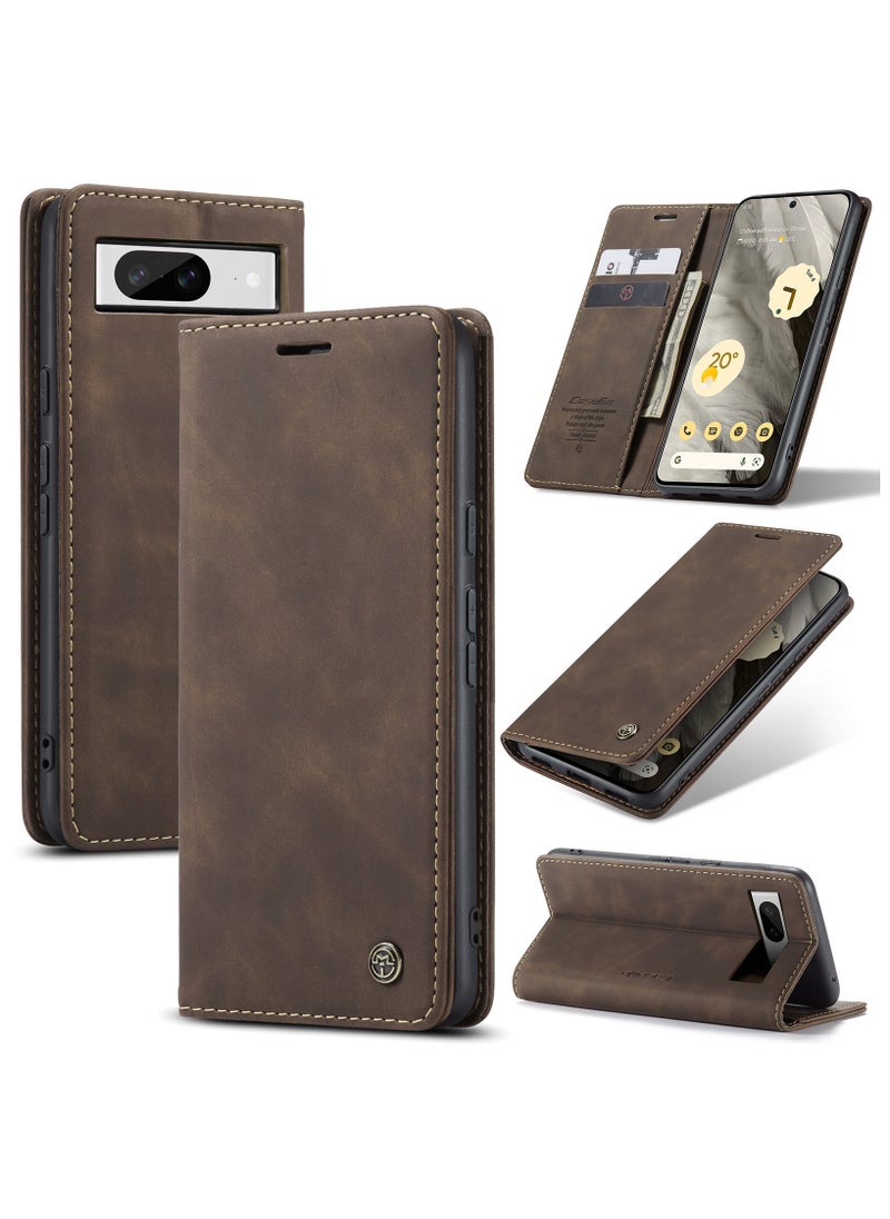 CaseMe - CaseMe Google Pixel 7 Case Wallet, for Google Pixel 7 Wallet Case Book Folding Flip Folio Case with Magnetic Kickstand Card Slots Protective Cover - Coffee - Image 1