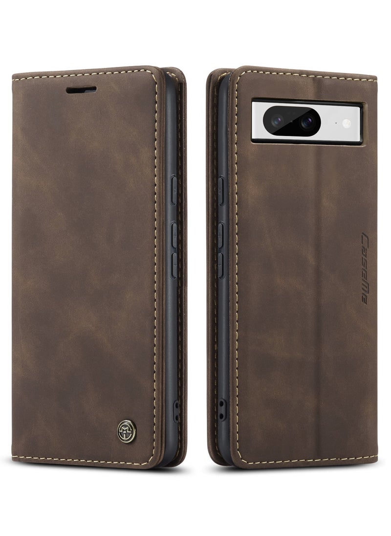 CaseMe - CaseMe Google Pixel 7 Case Wallet, for Google Pixel 7 Wallet Case Book Folding Flip Folio Case with Magnetic Kickstand Card Slots Protective Cover - Coffee - Image 1