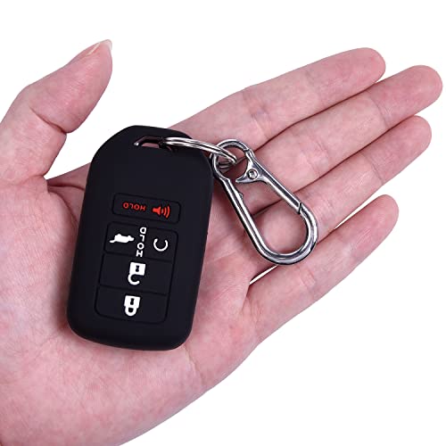 Wisdompro Key FOB Cover with Keychain for Honda Accord Civic CR-V Pilot Passport Insight, Silicone Full Protection Smart Remote Key Case Protector - Black, 2 Pcs - Image 3