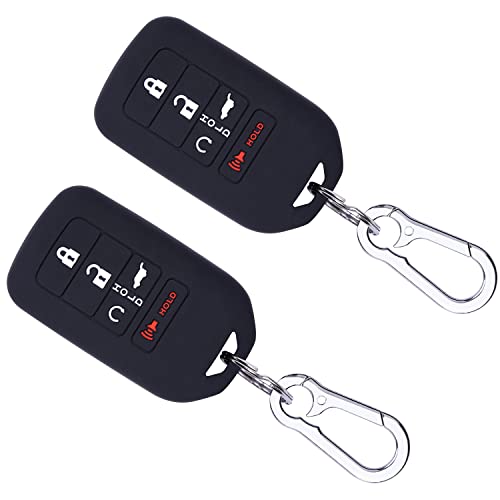 Wisdompro Key FOB Cover with Keychain for Honda Accord Civic CR-V Pilot Passport Insight, Silicone Full Protection Smart Remote Key Case Protector - Black, 2 Pcs - Image 1
