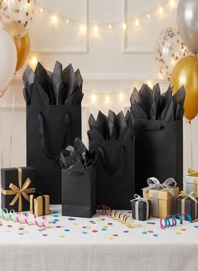KEEPARTY 12 PCS Black Gift Bags 24 Pcs Tissue Paper Birthday Bags for Men Bags for Gifts Small Gift Bags Birthday Bags Black Gift Bags with Handles Party Birthday Business Wedding Graduation Fathers Day - Image 4