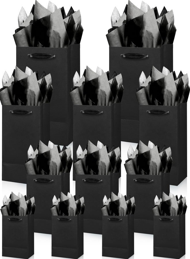 KEEPARTY 12 PCS Black Gift Bags 24 Pcs Tissue Paper Birthday Bags for Men Bags for Gifts Small Gift Bags Birthday Bags Black Gift Bags with Handles Party Birthday Business Wedding Graduation Fathers Day - Image 1