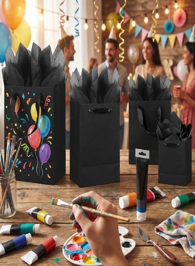 KEEPARTY 12 PCS Black Gift Bags 24 Pcs Tissue Paper Birthday Bags for Men Bags for Gifts Small Gift Bags Birthday Bags Black Gift Bags with Handles Party Birthday Business Wedding Graduation Fathers Day - Image 3