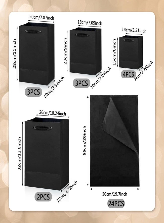 KEEPARTY 12 PCS Black Gift Bags 24 Pcs Tissue Paper Birthday Bags for Men Bags for Gifts Small Gift Bags Birthday Bags Black Gift Bags with Handles Party Birthday Business Wedding Graduation Fathers Day - Image 2