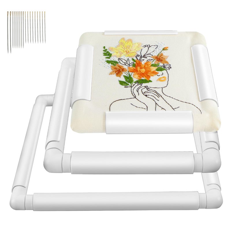 Caydo 3 PCS Square Embroidery Hoops, Plastic Cross Stitch Snap Frames with Sewing Needles for Quilting, Needlepoint & Silk-Painting 6 x 6, 8 x 8, 11 x 11 in(White) - Image 1