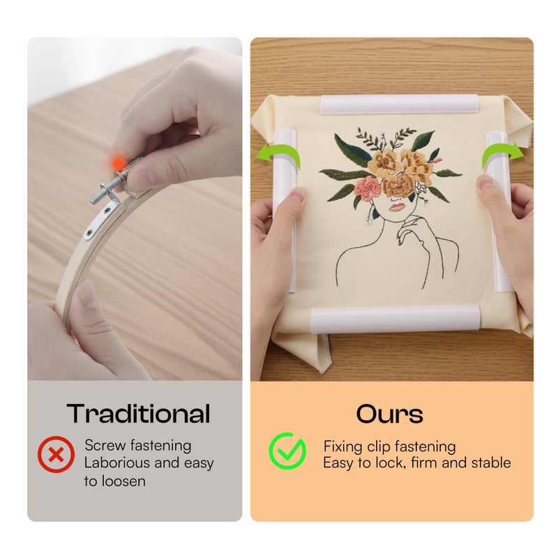 Caydo 3 PCS Square Embroidery Hoops, Plastic Cross Stitch Snap Frames with Sewing Needles for Quilting, Needlepoint & Silk-Painting 6 x 6, 8 x 8, 11 x 11 in(White) - Image 3