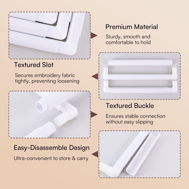 Caydo 3 PCS Square Embroidery Hoops, Plastic Cross Stitch Snap Frames with Sewing Needles for Quilting, Needlepoint & Silk-Painting 6 x 6, 8 x 8, 11 x 11 in(White) - Image 4