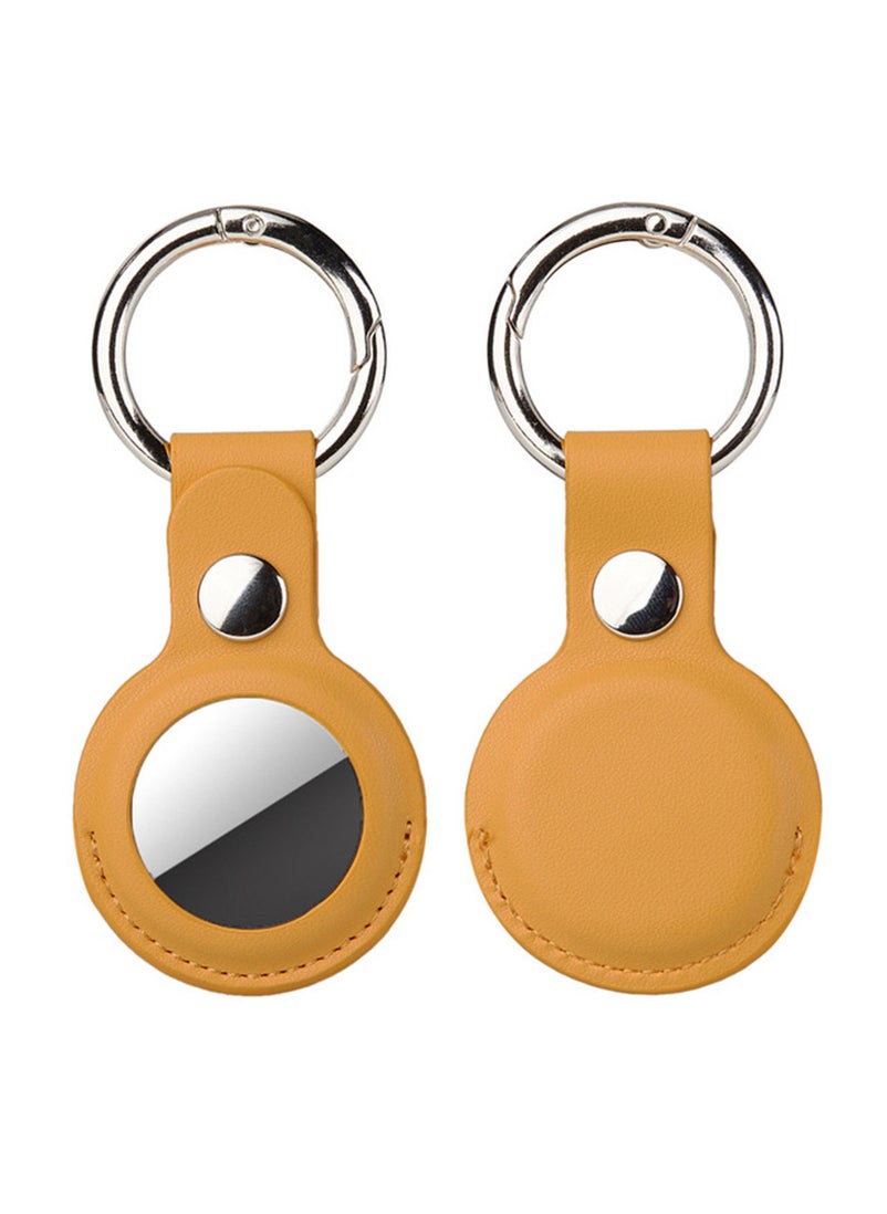 BSNL - Leather Protective Case with Carabiner Ring Anti Scratch for AirTag Bluetooth Tracker Yellow - Image 1