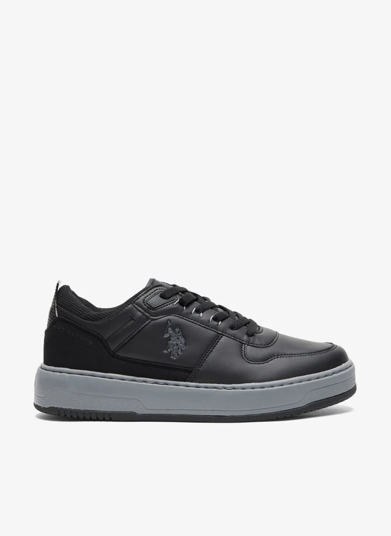 Men's Black Low-Top Casual Sneakers - Dual-Tone Sole Lace-Up Design Shoes for Everyday Style