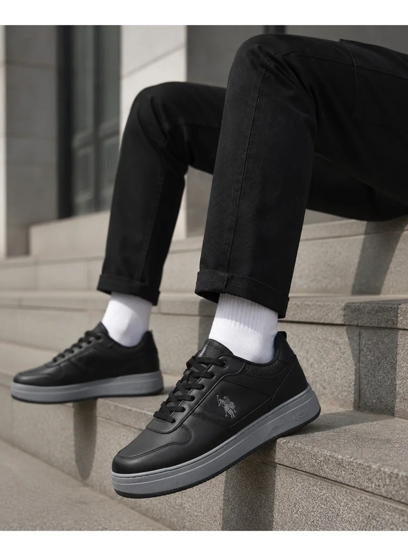 U.S. Polo Assn. Black Men's Black Low-Top Casual Sneakers - Dual-Tone Sole Lace-Up Design Shoes for Everyday Style for Men | Best Price UAE