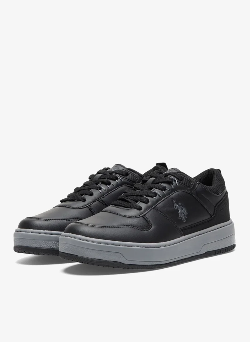 U.S. Polo Assn. Black Men's Black Low-Top Casual Sneakers - Dual-Tone Sole Lace-Up Design Shoes for Everyday Style for Men | Best Price UAE