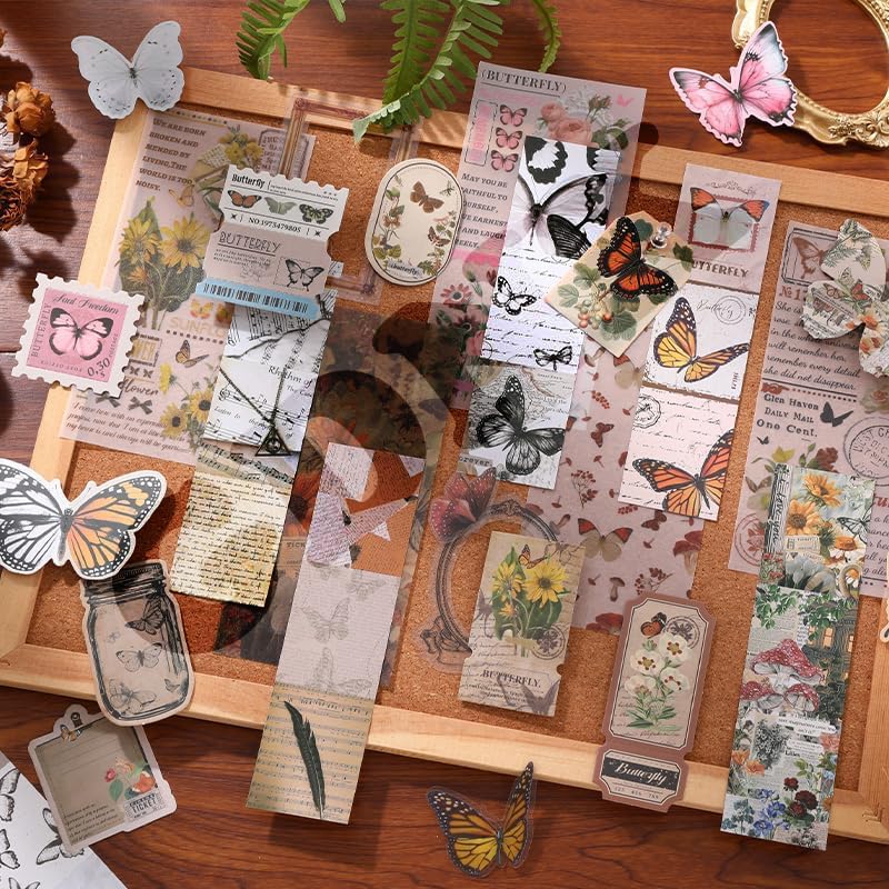 GDNK 346pcs Vintage Journal Scrapbook Pack Kit for Art Journaling Bullet, Planners DIY Paper Stickers, Craft Kits Notebook, Collage Album Aesthetic Sticker (Moonlight) (Green Butterfly) - Image 5