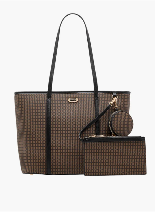 MISSY Women's Monogram Print Tote Bag with Double Handle and Pouch