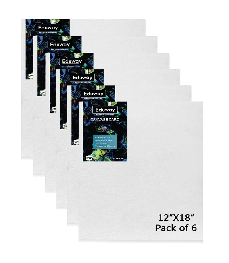 Eduway® Canvas Board for Painting- (12x18) | Premium Quality 7Oz Pre-Primed Cotton Canvas Board for Artists & Beginners | Ideal for Acrylic, Oil, Gouache, Pastels Colors (Pack of 6) (30x45 cms) - Image 1