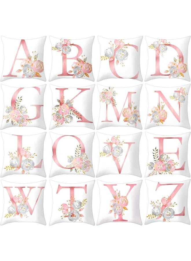 Eanpet Throw Pillow Covers Alphabet Decorative Pillow Cases ABC Letter Flowers Cushion Covers 18 x 18 Inch Square Pillow Protectors for Sofa Couch Bedroom Car Chair Home Decor (D) - Image 3