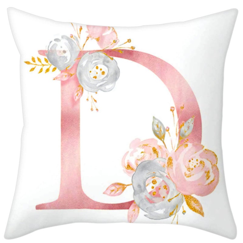 Eanpet Throw Pillow Covers Alphabet Decorative Pillow Cases ABC Letter Flowers Cushion Covers 18 x 18 Inch Square Pillow Protectors for Sofa Couch Bedroom Car Chair Home Decor (D) - Image 1