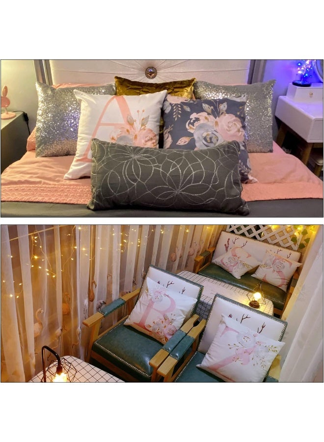 Eanpet Throw Pillow Covers Alphabet Decorative Pillow Cases ABC Letter Flowers Cushion Covers 18 x 18 Inch Square Pillow Protectors for Sofa Couch Bedroom Car Chair Home Decor (D) - Image 2