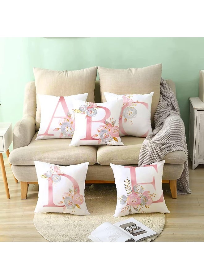 Eanpet Throw Pillow Covers Alphabet Decorative Pillow Cases ABC Letter Flowers Cushion Covers 18 x 18 Inch Square Pillow Protectors for Sofa Couch Bedroom Car Chair Home Decor (D) - Image 5