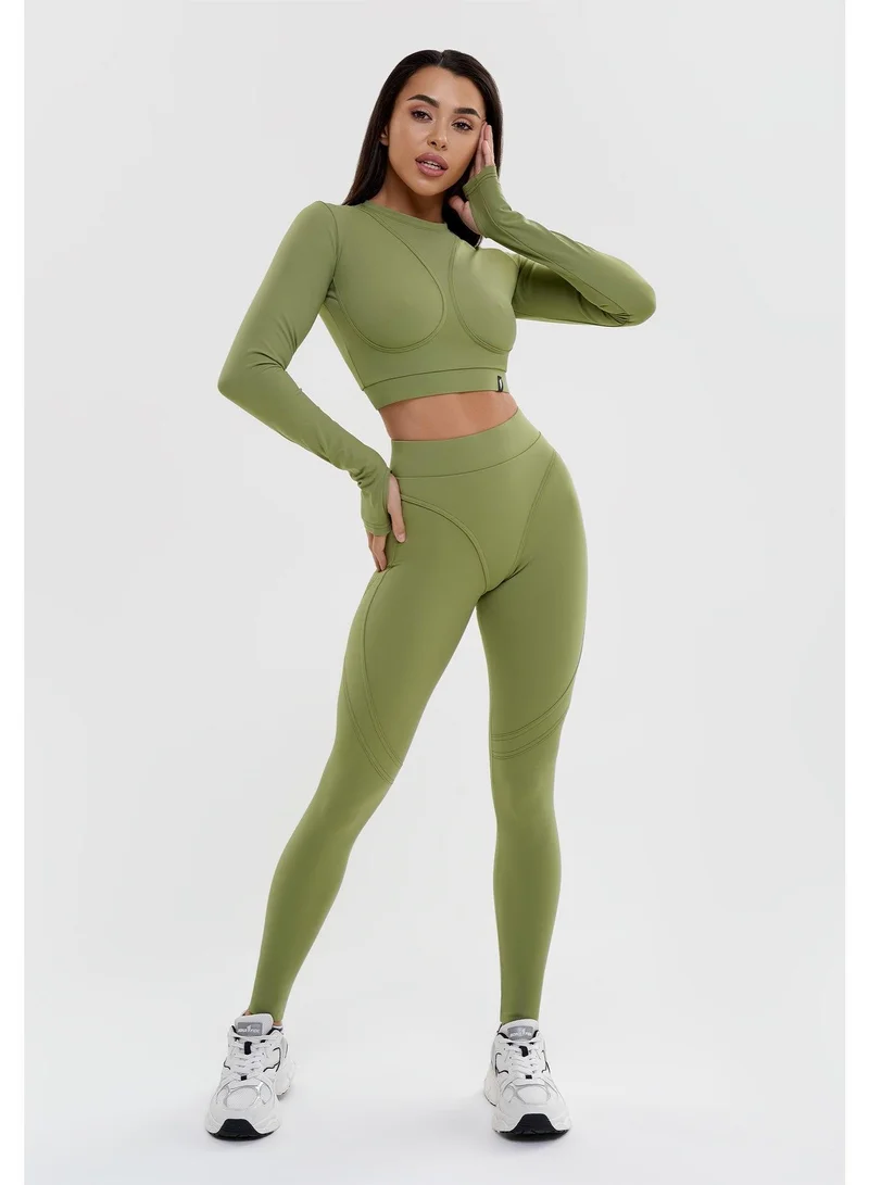Bona Fide Rashguard Extra Olive Rashguard Extra Crop Long Sleeve Gym Top for Women | Best Price UAE