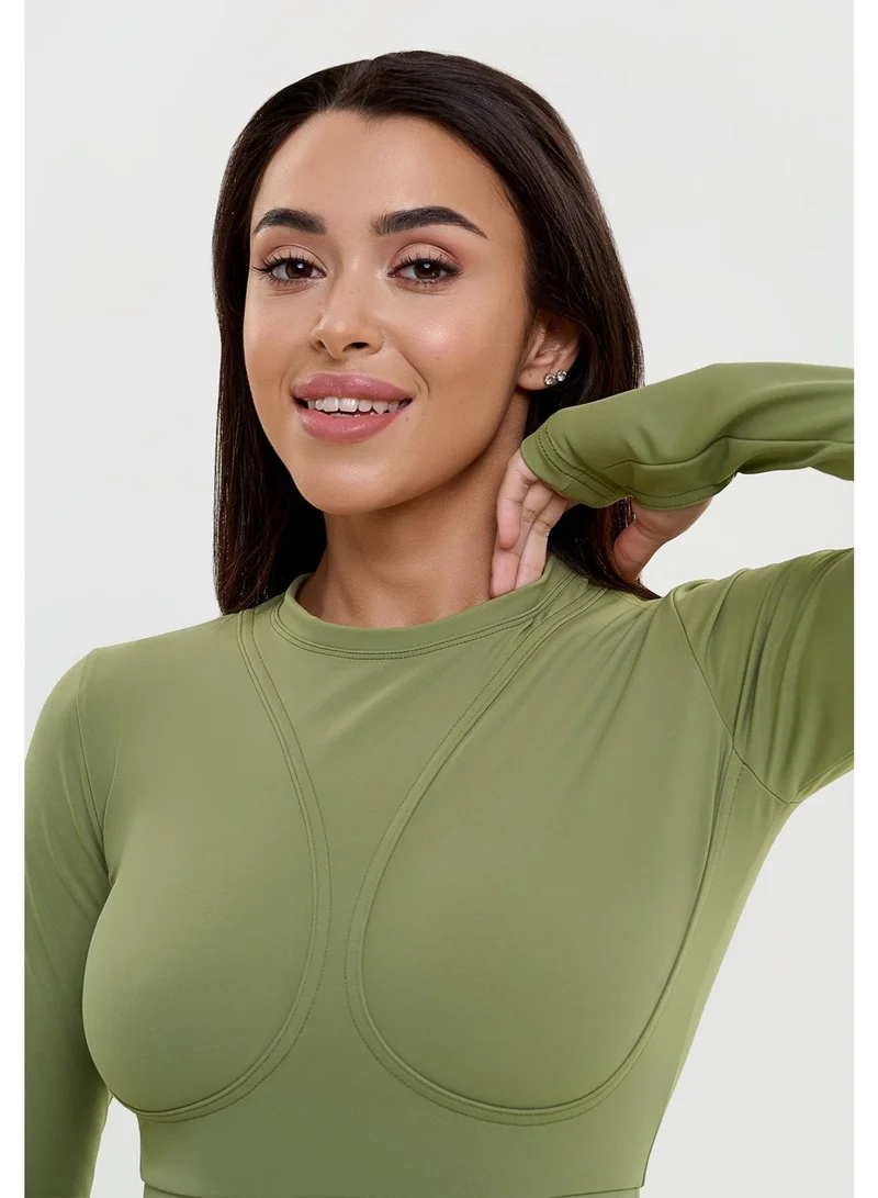 Bona Fide Rashguard Extra Olive Rashguard Extra Crop Long Sleeve Gym Top for Women | Best Price UAE