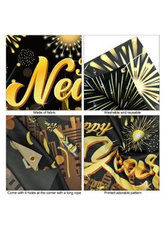 HOWAF Happy New Year Party Decoration Supplies Large Fabric Happy New Year Background Banner For 2024 New Year Party Supplies Shinning Black Gold Fireworks Happy New Year Backdrop Banner  - Image 4