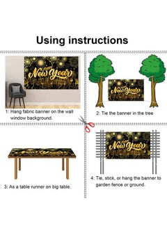 HOWAF Happy New Year Party Decoration Supplies Large Fabric Happy New Year Background Banner For 2024 New Year Party Supplies Shinning Black Gold Fireworks Happy New Year Backdrop Banner  - Image 5