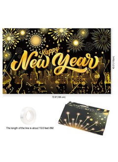 HOWAF Happy New Year Party Decoration Supplies Large Fabric Happy New Year Background Banner For 2024 New Year Party Supplies Shinning Black Gold Fireworks Happy New Year Backdrop Banner  - Image 3