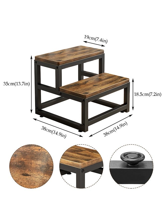 مقاعد خشبية متدرجة للكبار والصغار، 2 كرسي خشبي متدرج للكبار والصغار، كرسي خشبي متدرج للسرير متين للخدمة الشاقة للكوخ/الحمام/مقعد متدرج للسرير (بني) - Image 2