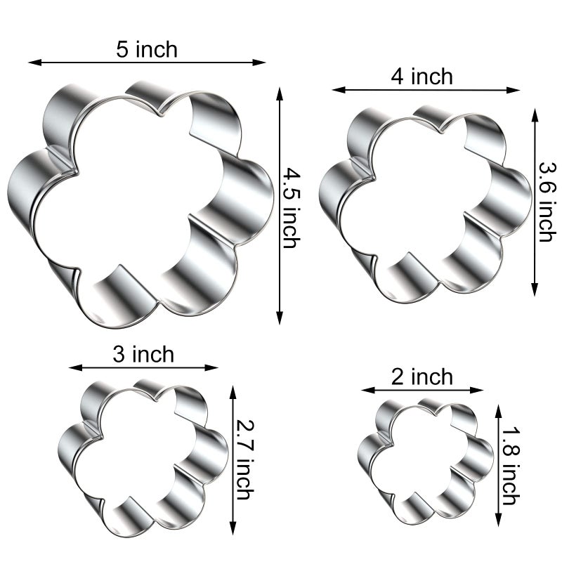QAAQS Scallop Flower Cookie Cutter Set Large - 5 Inch, 4 Inch, 3 Inch, 2 Inch - Six Petal Scalloped Edge Spring Flower Cookie Cutters Shapes Molds - Stainless Steel - Image 2