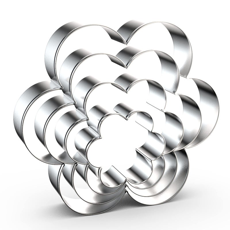 QAAQS Scallop Flower Cookie Cutter Set Large - 5 Inch, 4 Inch, 3 Inch, 2 Inch - Six Petal Scalloped Edge Spring Flower Cookie Cutters Shapes Molds - Stainless Steel - Image 1