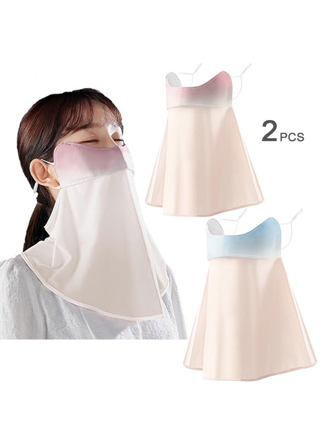 Generic 2Pcs UV Face Mask, Ice Silk Cooling Neck Gaiter, Breathable Sun Protection for Outdoor Sports, Washable Reusable (Gradient Pink + Gradient Blue) - Image 1