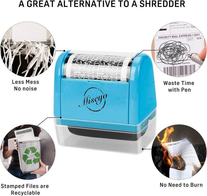 Miseyo Wide Identity Theft Protection Roller Stamp Set - Blue (3 Refill Ink Included) - Image 5