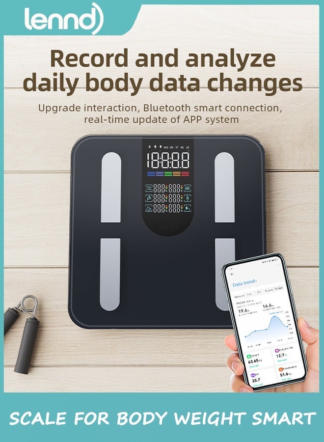 LENND Weight Scale: Digital Bathroom Body Fat Scales227kg for BMI Muscle Bluetooth Smart Weight Monitor 30cm Large Platform Weighing Machine Health Analyzer with App Dark Blue - Image 1