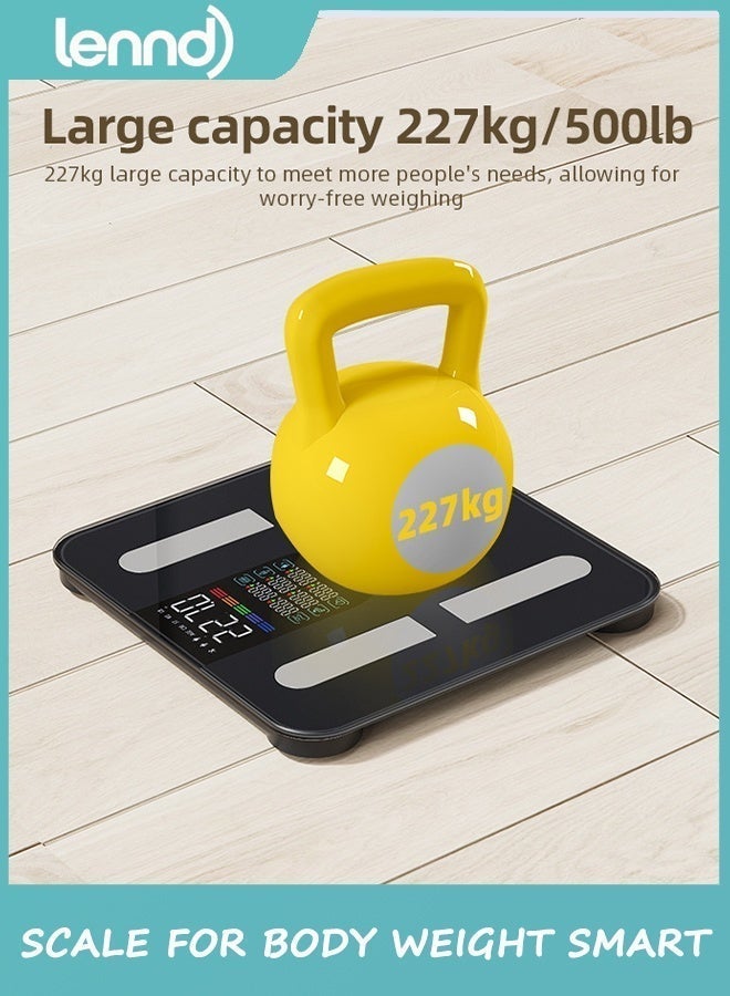 LENND Weight Scale: Digital Bathroom Body Fat Scales227kg for BMI Muscle Bluetooth Smart Weight Monitor 30cm Large Platform Weighing Machine Health Analyzer with App Dark Blue - Image 3