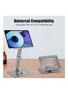 Y&D Tablet Stand for Desk, Height Adjustable Aluminum iPad Holder, Foldable 360° Swivel Desktop Holder Dock 4" - 13" (Silver)  - Image 2