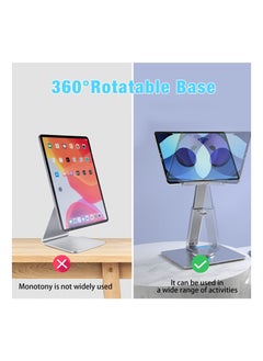 Y&D Tablet Stand for Desk, Height Adjustable Aluminum iPad Holder, Foldable 360° Swivel Desktop Holder Dock 4" - 13" (Silver)  - Image 3