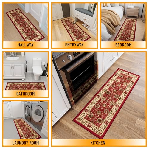 Ottomanson Hallway Runner Rug 20" x 59" Non Slip Oriental Area Rugs Easy to Clean Laundry Rug Runner Durable & Pet Friendly Floor Carpet Runners for Hallways Entryway Living Room Kitchen, Red - Image 3