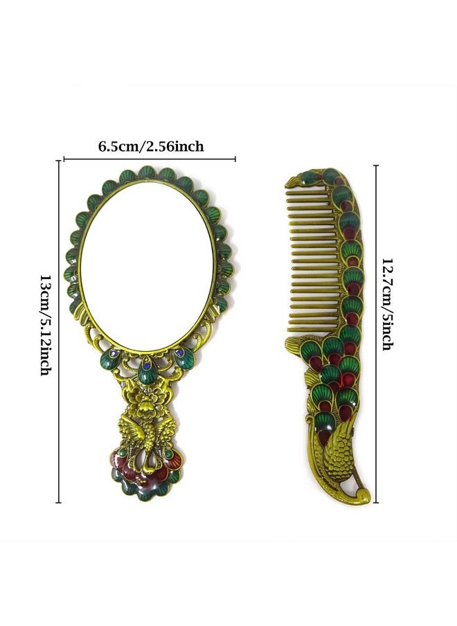 Yueton 5 Inch Russian Style Embossing Vintage Oval Make-Up Mirror Hand Held Table Mirror Dress Table Decoration Spreading Tail Peacock Antique Bronze  - Image 4