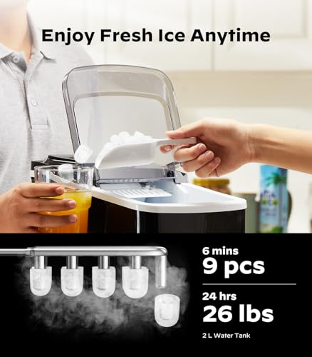 Silonn Smart Countertop Ice Maker, Compact Wi-Fi Ice Maker with App Control, 9 Cubes in 6 Mins, 26 lbs per Day, 2 Ice Cube Sizes, Portable Ice Maker with Self-Cleaning for Kitchen/Office/RV - Image 4