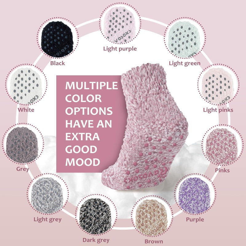 Revosoxs Fuzzy Grip Socks for Women Men,Thick Warm Slipper Cozy Fluffy Non Slip Ankle Valentines Fuzzy socks With Grips.ï¼ˆGrey+Purple+Pink+Brownï¼‰ - Image 4