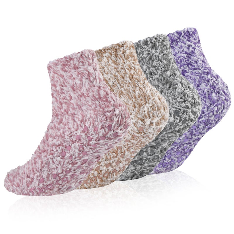 Revosoxs Fuzzy Grip Socks for Women Men,Thick Warm Slipper Cozy Fluffy Non Slip Ankle Valentines Fuzzy socks With Grips.ï¼ˆGrey+Purple+Pink+Brownï¼‰ - Image 1