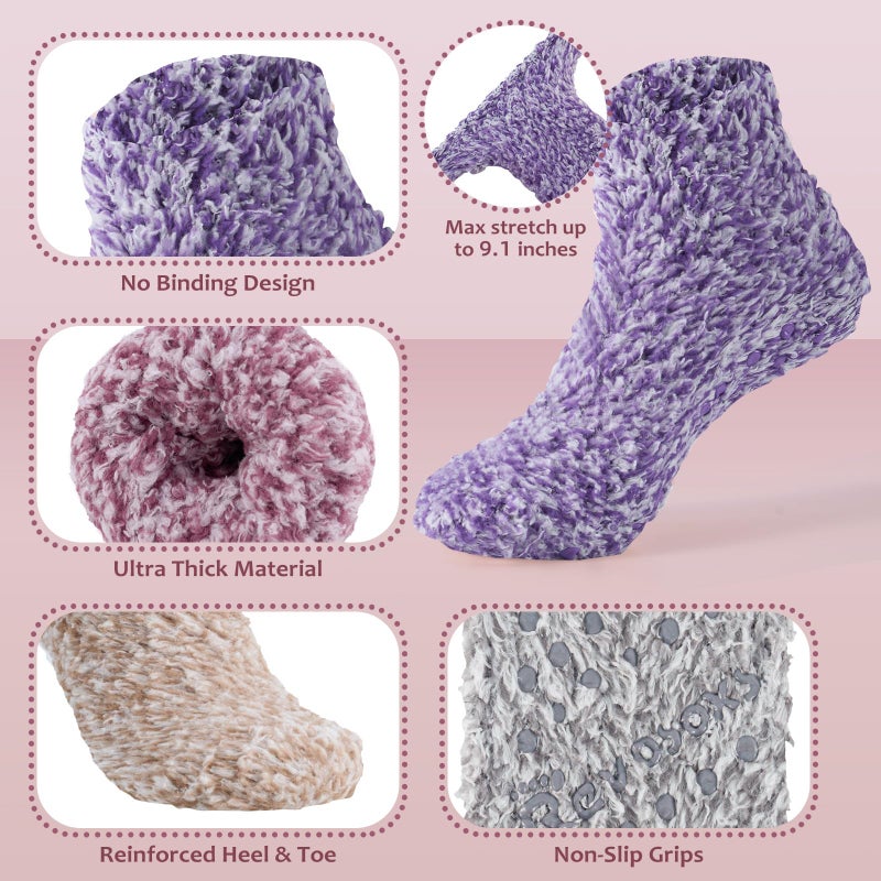 Revosoxs Fuzzy Grip Socks for Women Men,Thick Warm Slipper Cozy Fluffy Non Slip Ankle Valentines Fuzzy socks With Grips.ï¼ˆGrey+Purple+Pink+Brownï¼‰ - Image 5