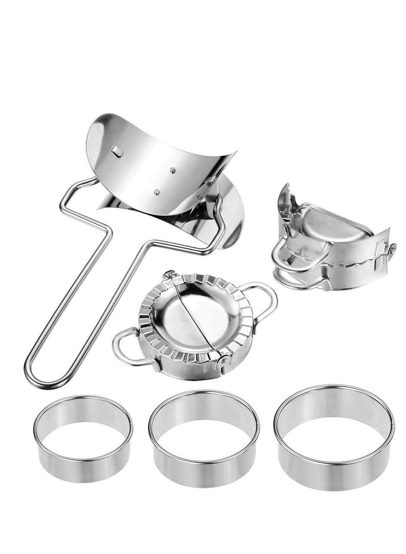 NIBEMINENT Dumpling Maker, 2 Pieces Molds, Skin Roller, 3 Cutter Pie Ravioli Empanadas Press Mold, Stainless Steel Kitchen Accessories - Set of 6 pcs - Image 1