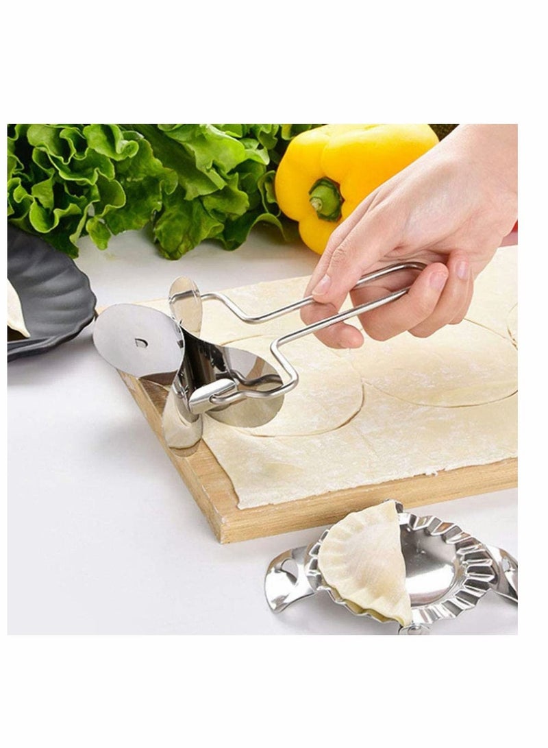 NIBEMINENT Dumpling Maker, 2 Pieces Molds, Skin Roller, 3 Cutter Pie Ravioli Empanadas Press Mold, Stainless Steel Kitchen Accessories - Set of 6 pcs - Image 2