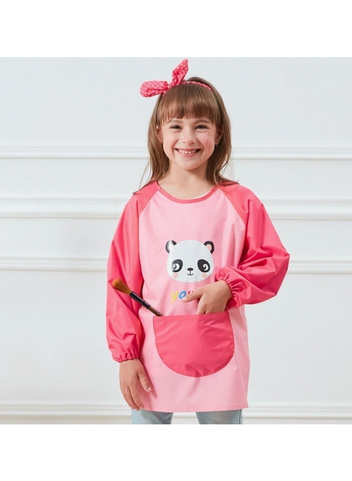 Kids Aprons for Painting, Kids Apron with Pockets for Boys and Girls, Waterproof Kids Paint Smock Long Sleeve Artist Apron for Painting, Cooking, Baking, Gardening (Pink Panda） - Image 2