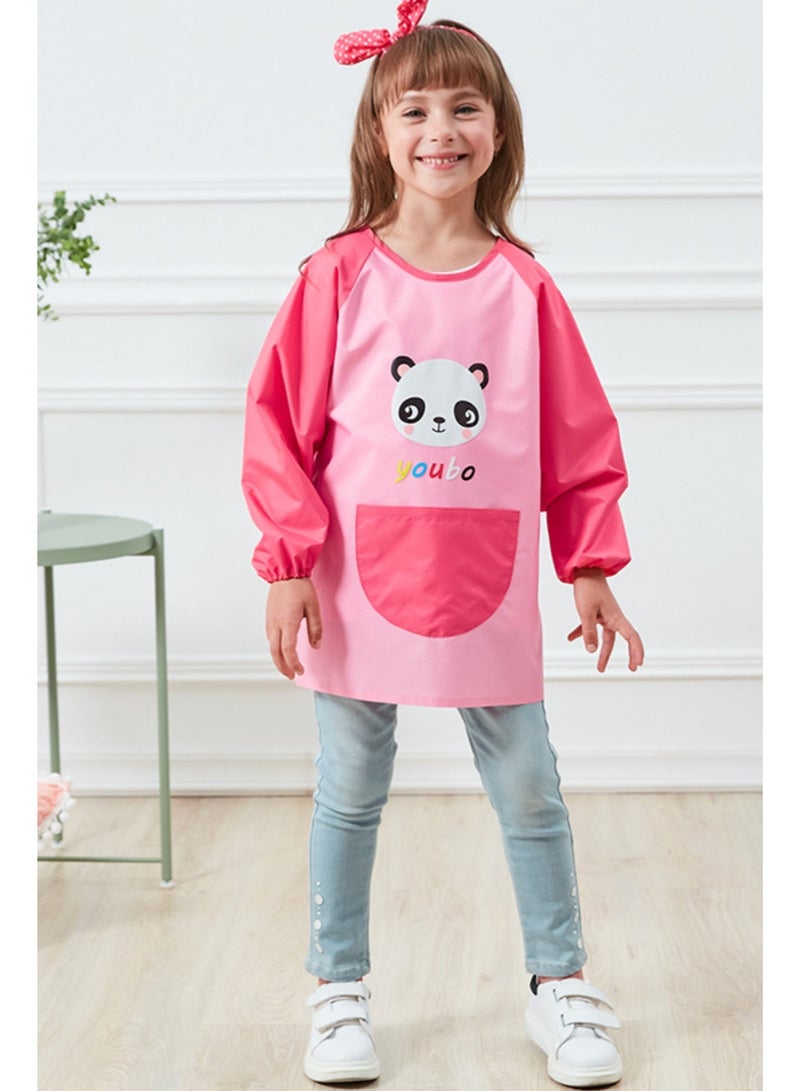 Kids Aprons for Painting, Kids Apron with Pockets for Boys and Girls, Waterproof Kids Paint Smock Long Sleeve Artist Apron for Painting, Cooking, Baking, Gardening (Pink Panda） - Image 3