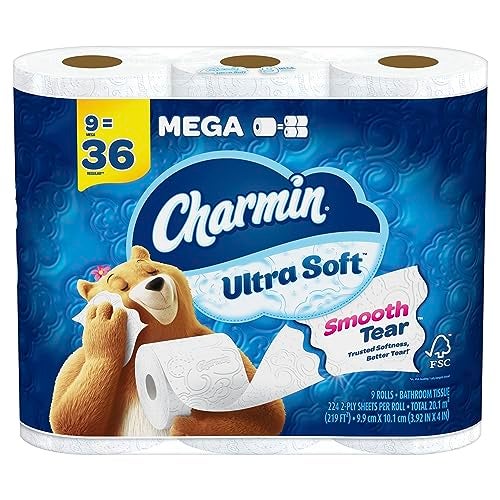Charmin Ultra Soft Toilet Paper 9 Mega Rolls, 224 Sheets Per Roll - Image 1