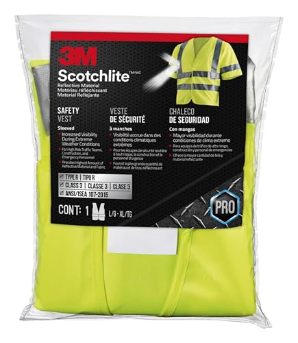 3M Reflective Vest Short Sleeve Construction Safety Vest– Class 3, 94900H1-DC, Yellow, 5/case - Image 1