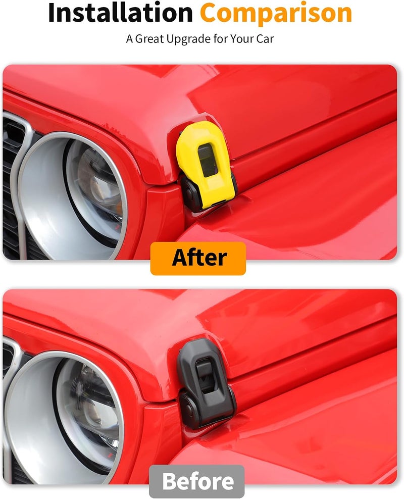 Hoolcar Hood Hinge & Hood Latch & Side Fender Air Vent Cover Kit for 2018-2026 Jeep Wrangler JL JLU & Gladiator JT ABS Exterior Accessories Cover Trim, 6PCS Yellow - Image 3