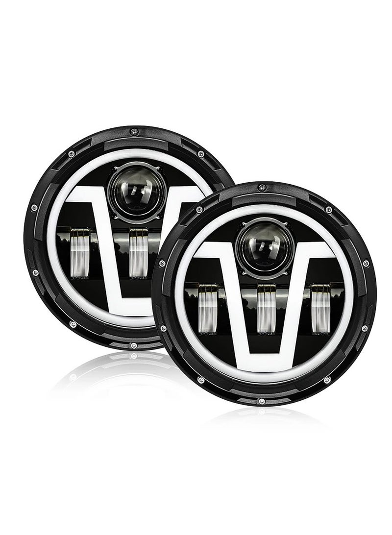 gz auto GZ AUTO 7 Inch LED Jeep Headlights with V Type Halo Ring & Amber Turn Signal Lights - High/Low Beam for Jeep Wrangler JK TJ LJ CJ - Waterproof, Easy Installation, 5000LM High Beam  - Image 1